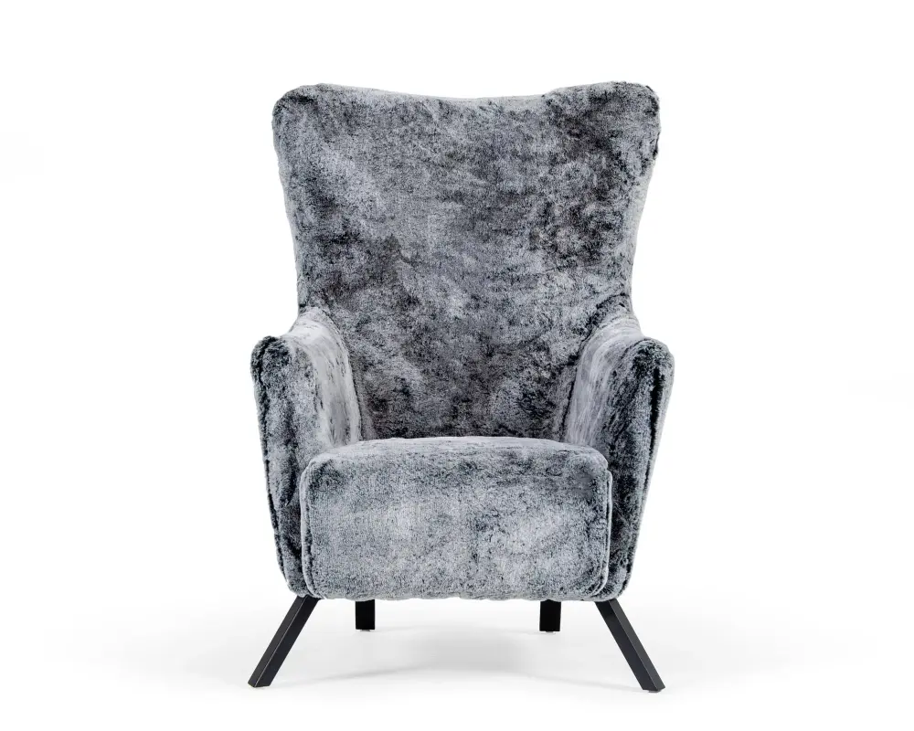 Carved Wood Modrest Findon - Glam Grey Faux Fur Accent Chair