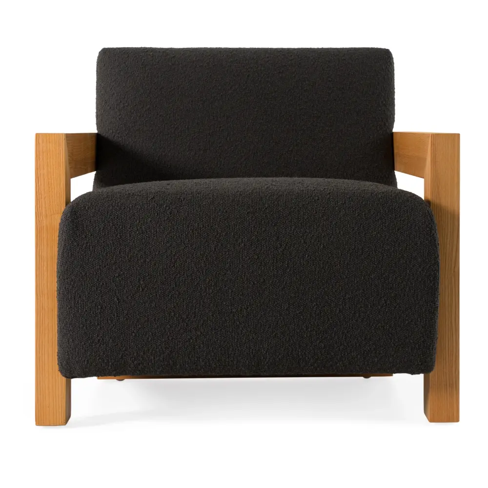 Carved Wood Modrest Rosen - Modern Black Fabric + Genuine Oak Accent Chair