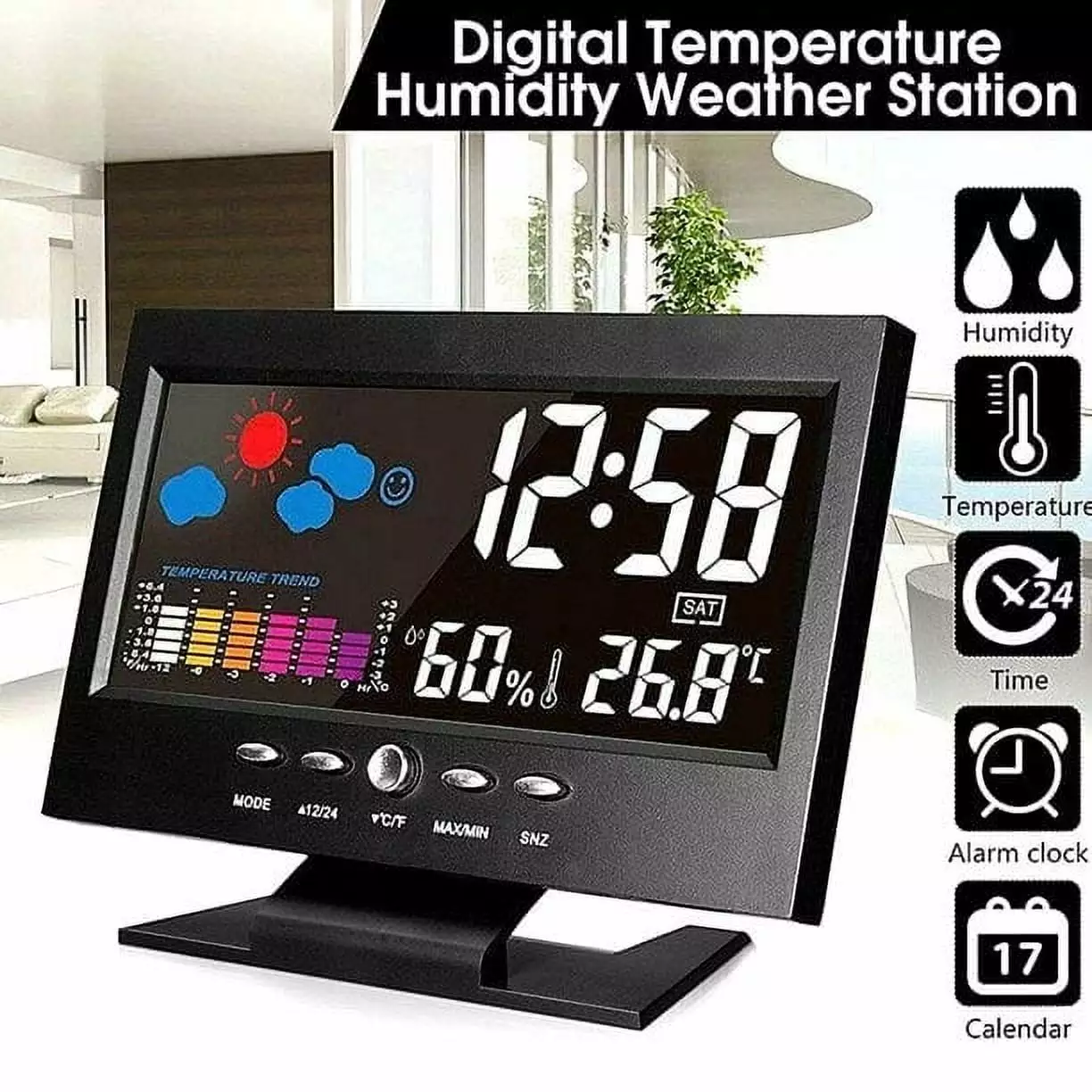 Akmoler Digital LED Alarm Clock Temperature Humidity Weather Display Summer Savings Clearance