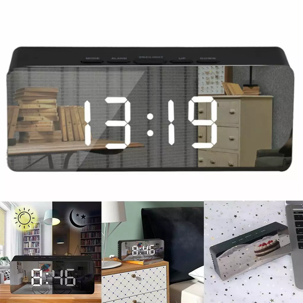 Byikun Creative LED Digital Alarm Clock Night Light and Mirror Lamp Summer Savings Clearance