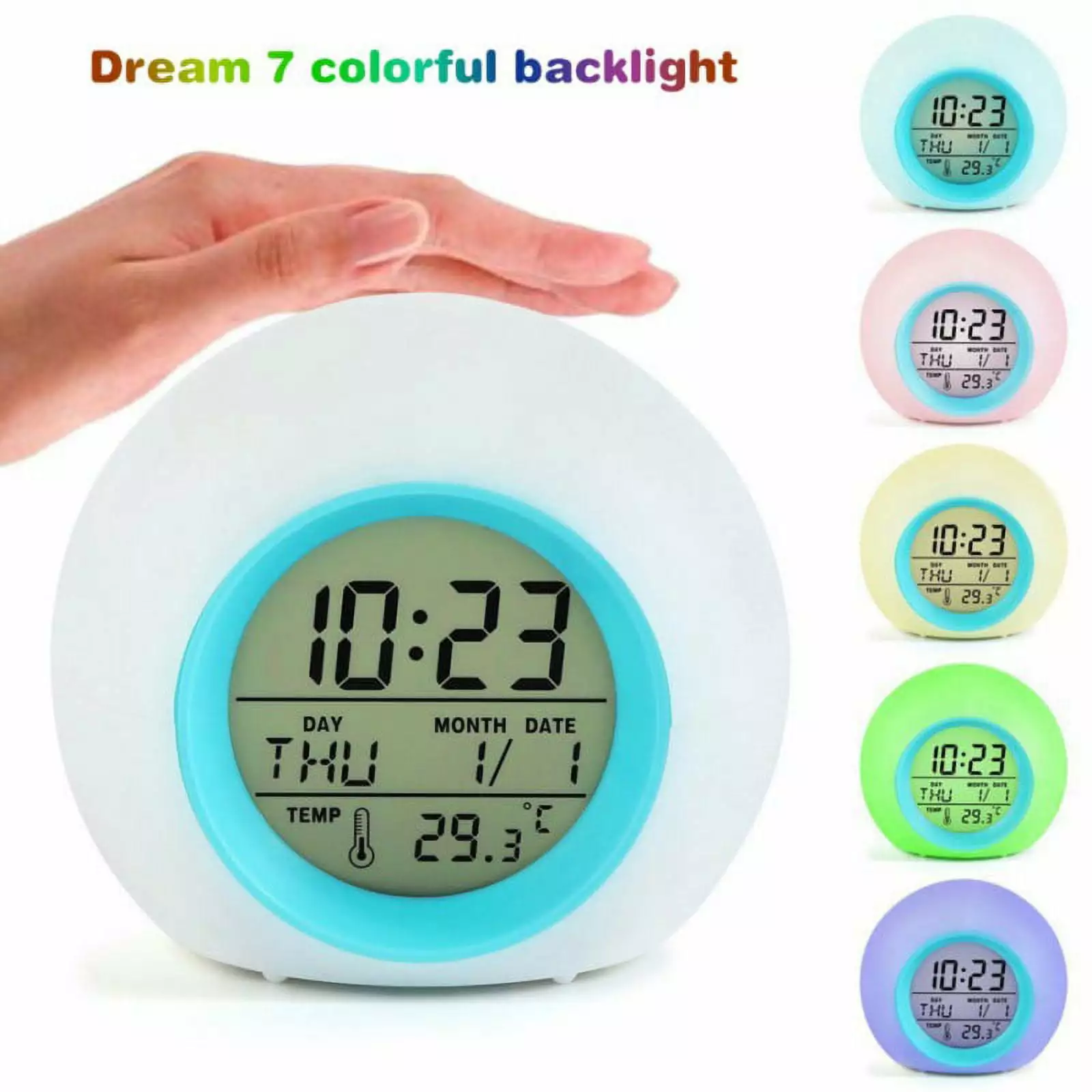 Electronic Desk Digital LED Gradient Light Alarm Clock Temperature Sensing Date Snooze Wake Up Light Mancro