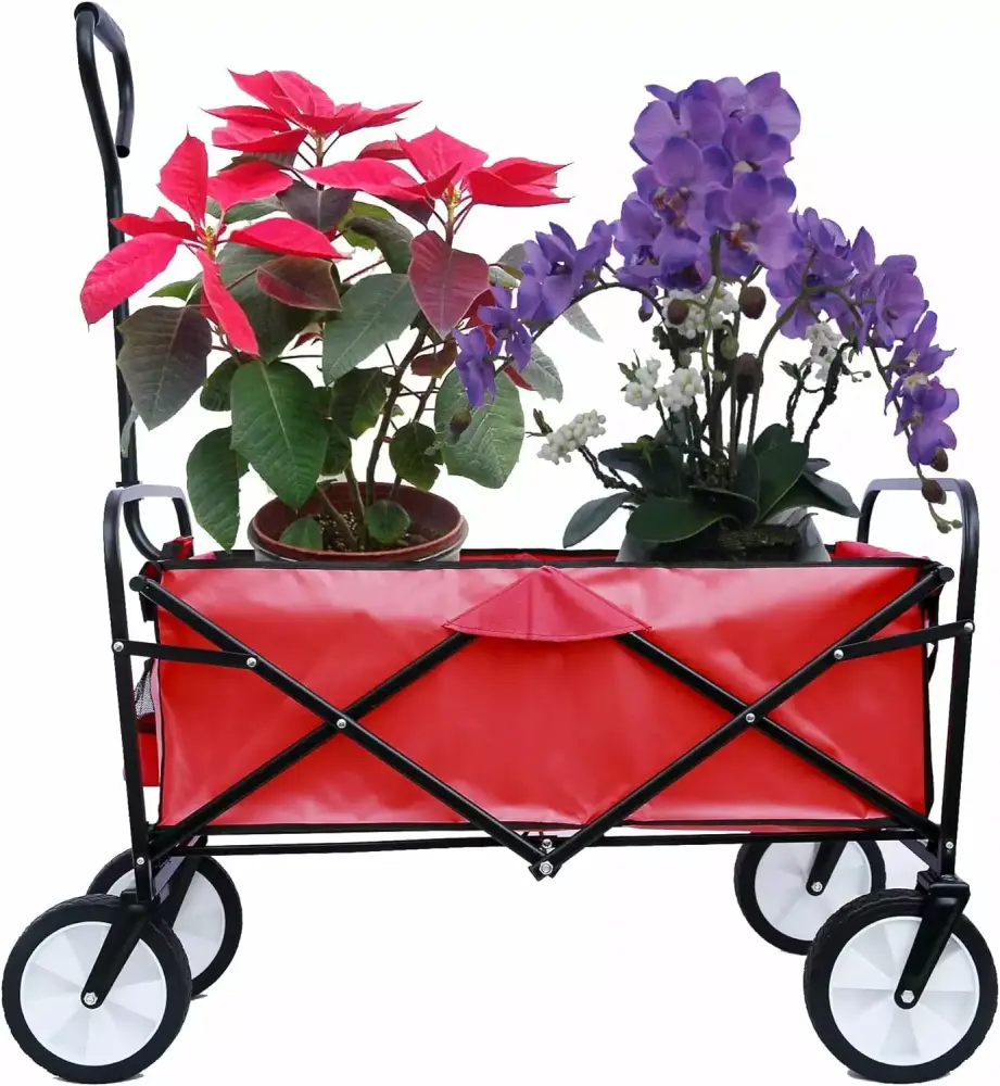 Collapsible Folding Utility Wagon All Terrain Wheels Camping Garden Shopping Red