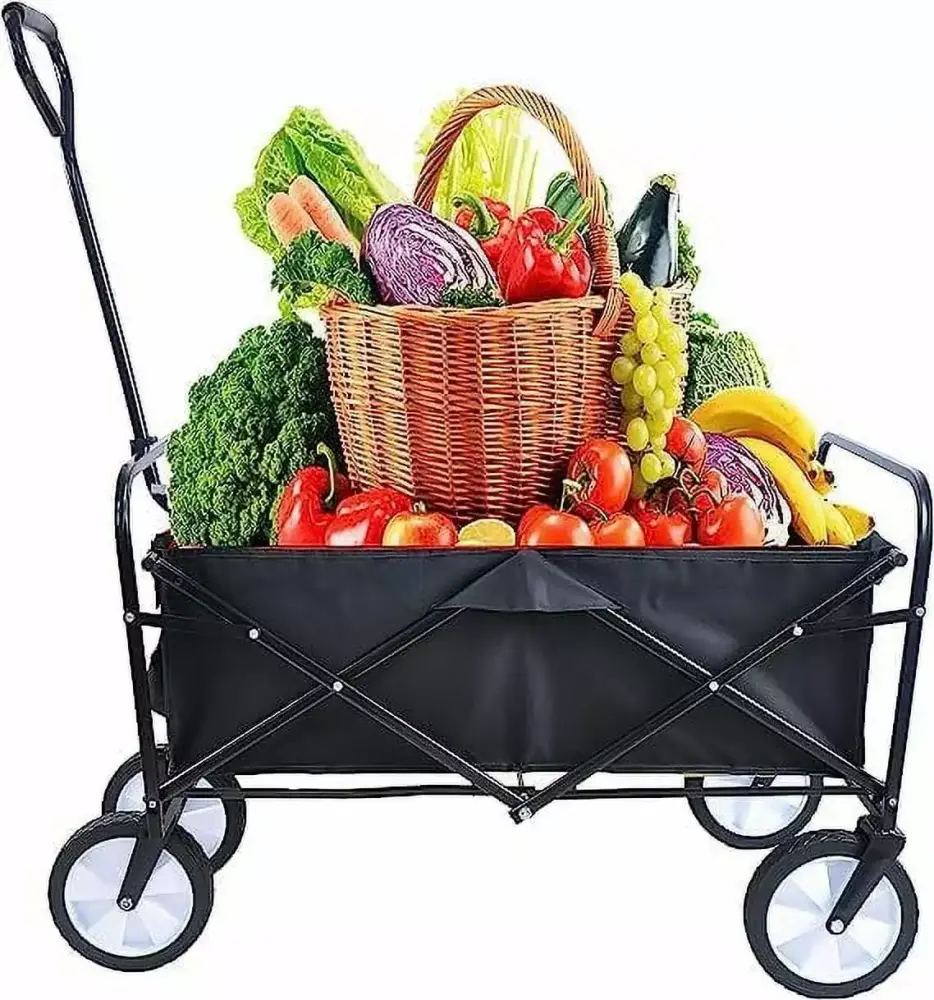 Collapsible Folding Utility Wagon Folding Wagon Garden Shopping Beach Cart Large Capacity Beach Wagon All Terrain Wheels