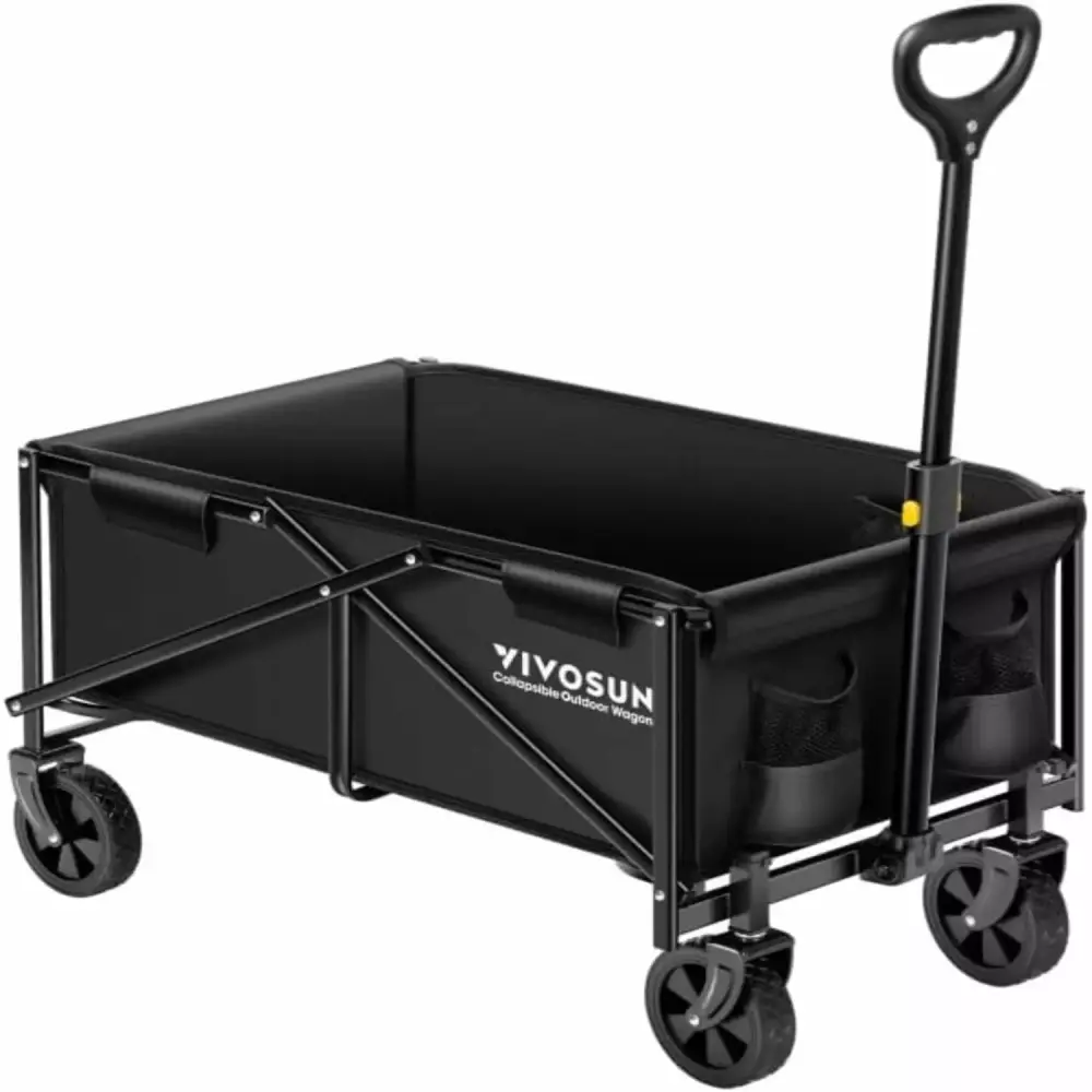 Collapsible Folding Wagon Outdoor Utility All-Terrain Wheels Adjustable Handle Cup Holders Side Pockets Camping Shopping G...