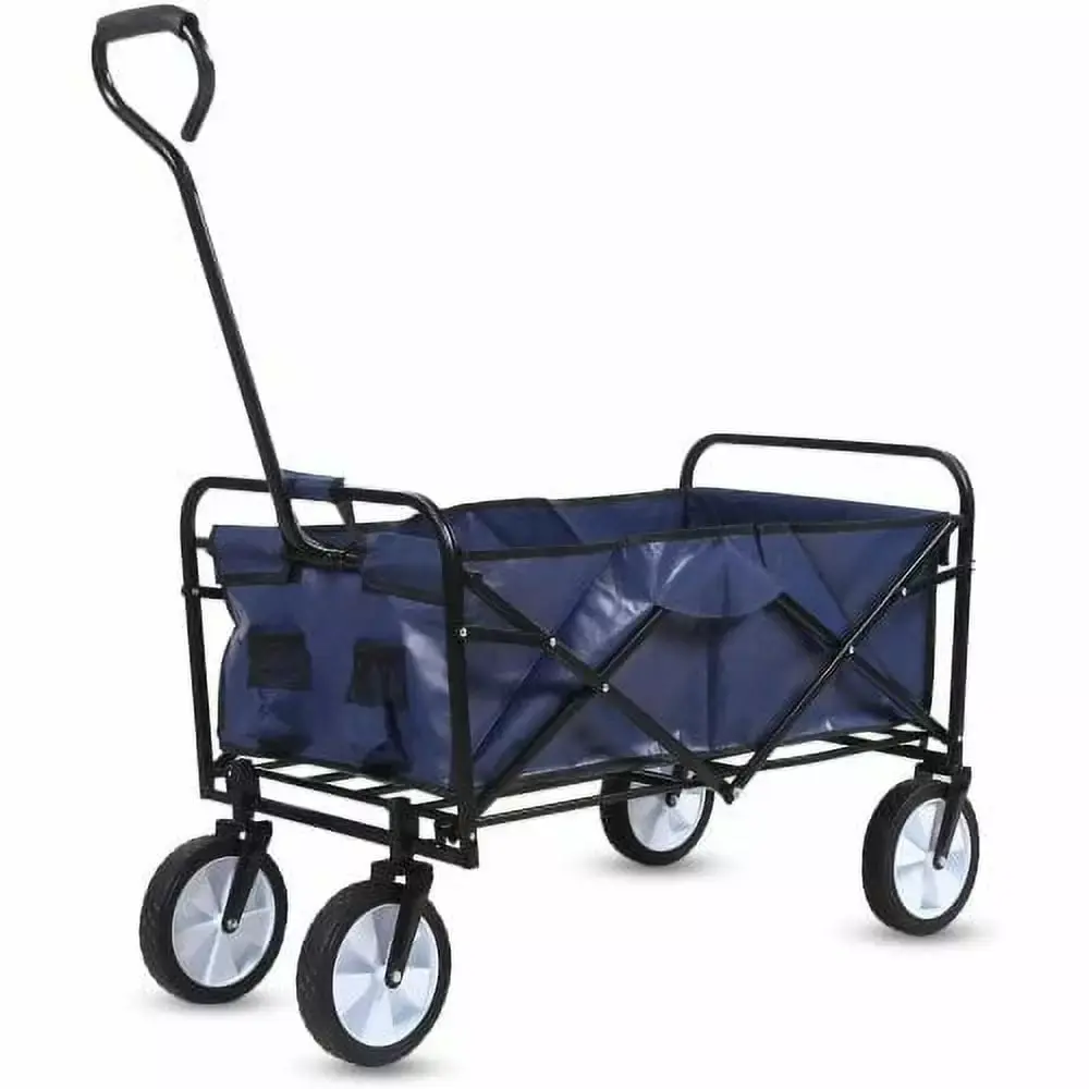 Folding Wagon Garden Cart 360 Swivel Wheels Adjustable Handle 220lbs Capacity All-Terrain Beach Wagon Blue