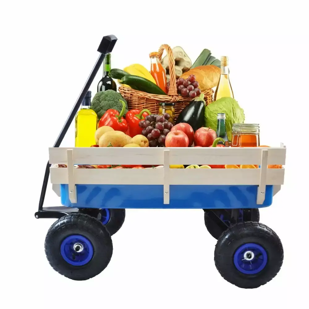 Gzxs Outdoor Wagon Carrier Trolley Wood Railing and Air Tires All Terrain Use