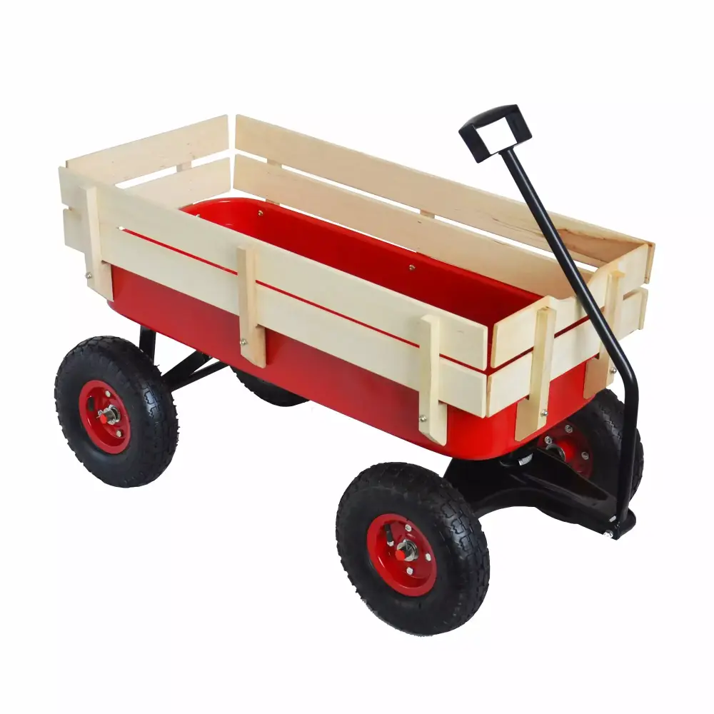 39 Inch All-Terrain Steel Wood Wagon Removable Panels Adjustable Handle Sturdy Beach Wagon Camping Sporting Events 330lbs