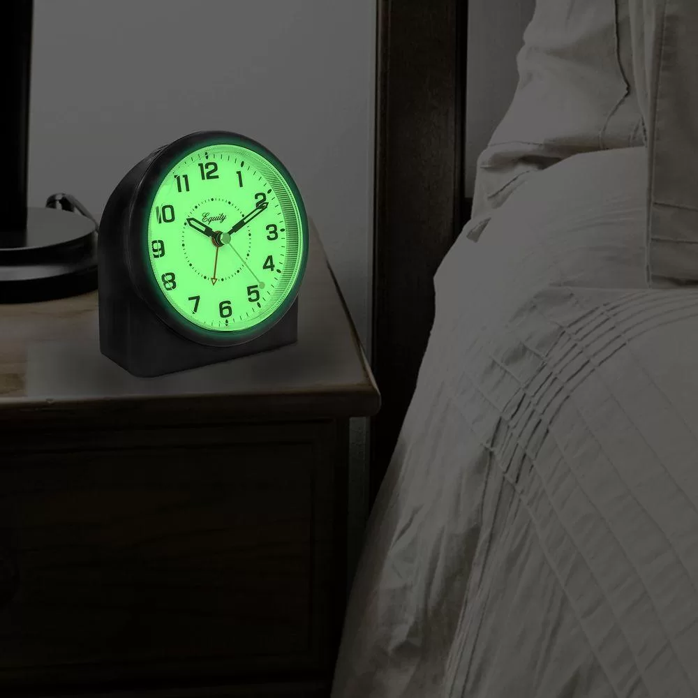 Equity La Crosse Large 4.72 Inch Black Analog Alarm Table Clock Night Vision