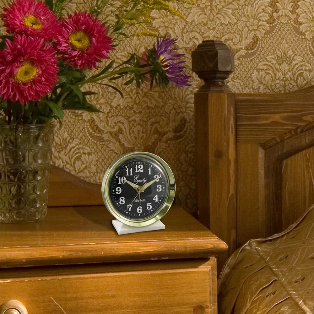Equity La Crosse 4 . Round Analog Wind-Up Bell Metal Alarm Clock - Vintage Style