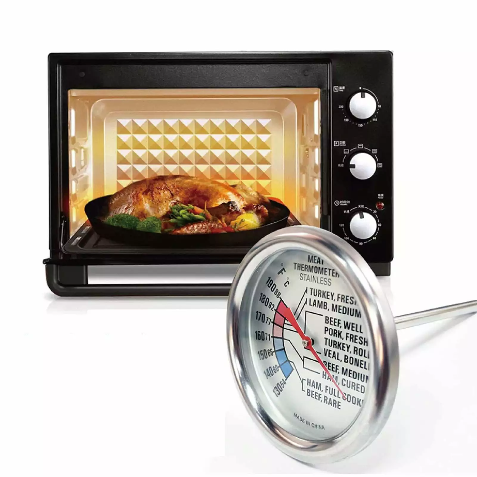 Stainless Steel Temperature Gauge Physical Sensing Kitchen Gadget Instant Read Restaurant Cooking Grill Oven BBQ Tongina