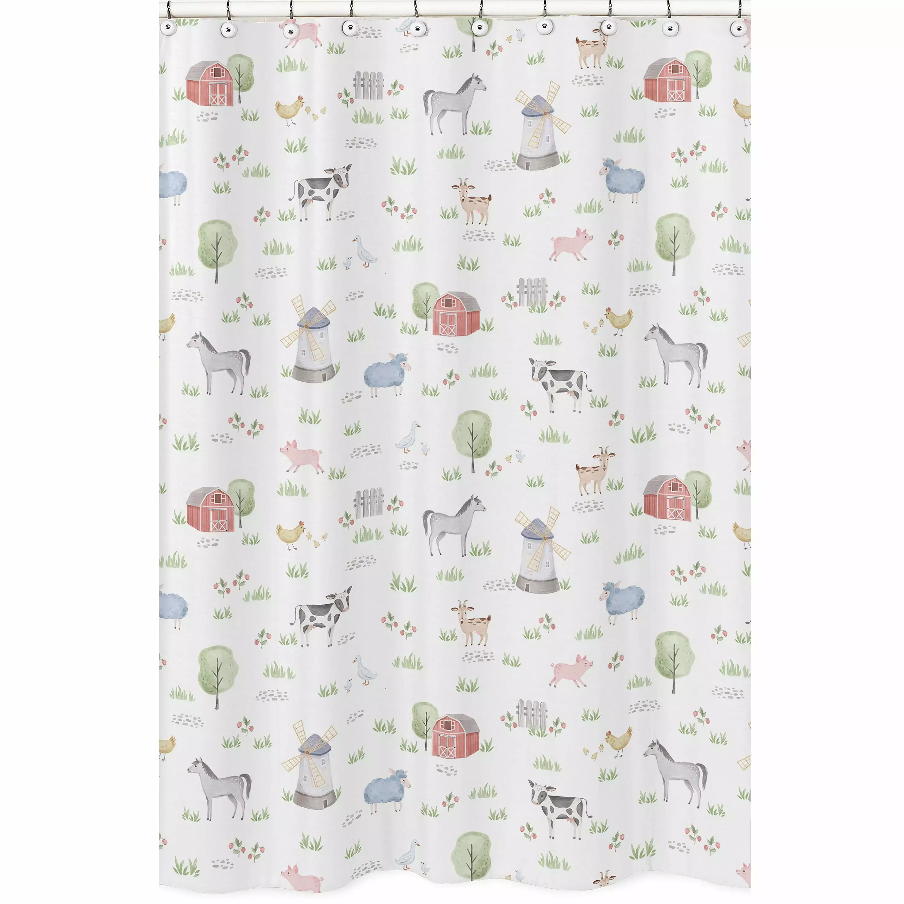 Sweet Jojo Designs Farm Animals Watercolor Shower Curtain Cow Sheep Pig Bathroom Decor