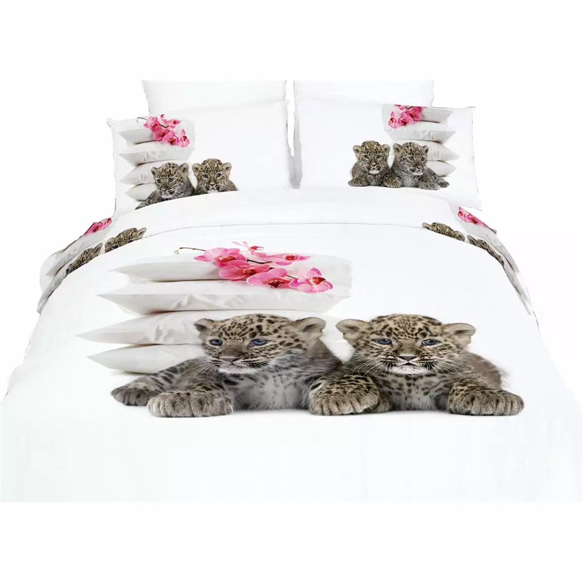 Twin Size Duvet Cover Set - Baby Leopards Print - Soft Bedding Dolce Mela