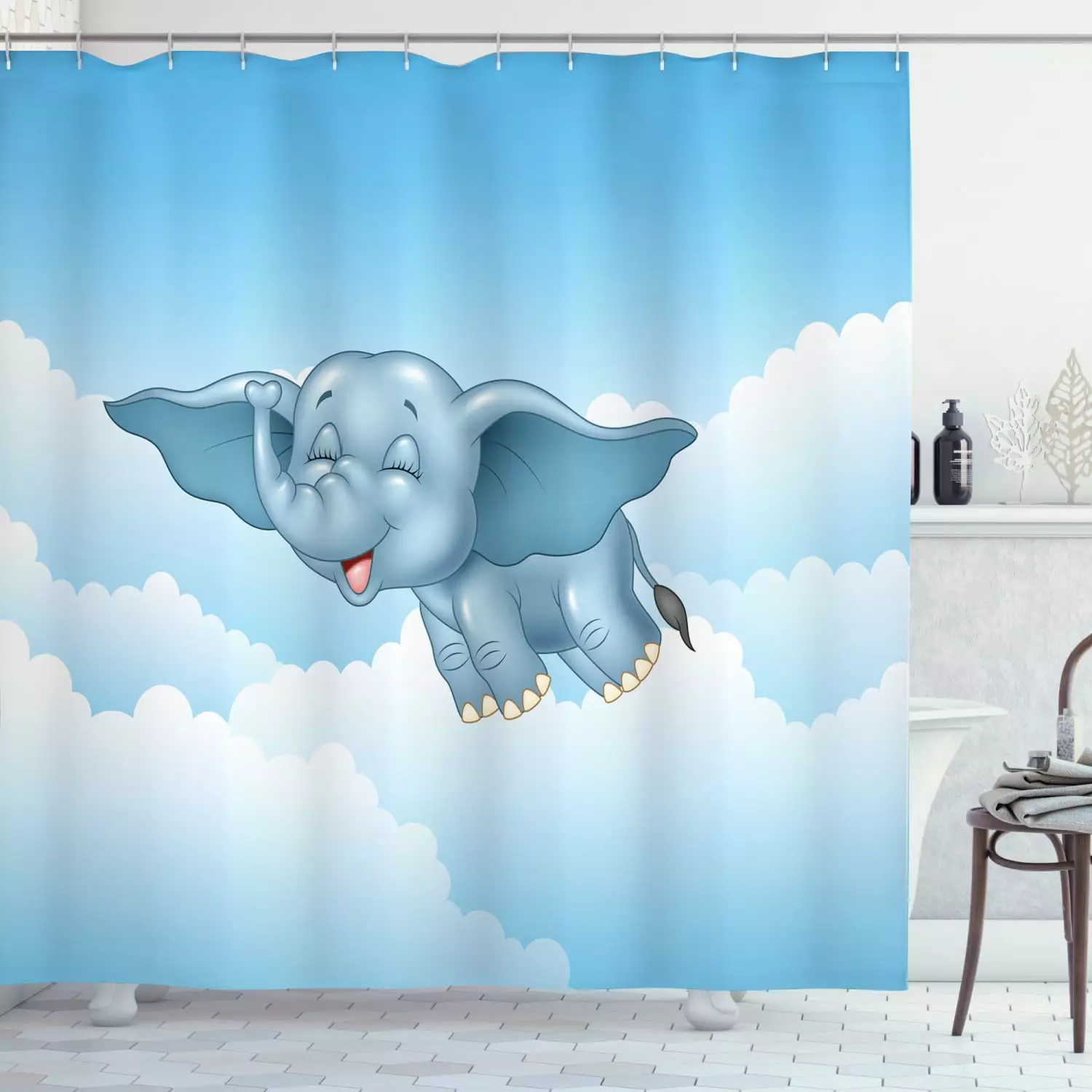Ambesonne Animal Shower Curtain Clouds Design 69Wx70L Pale Blue Fabric Bathroom Decor