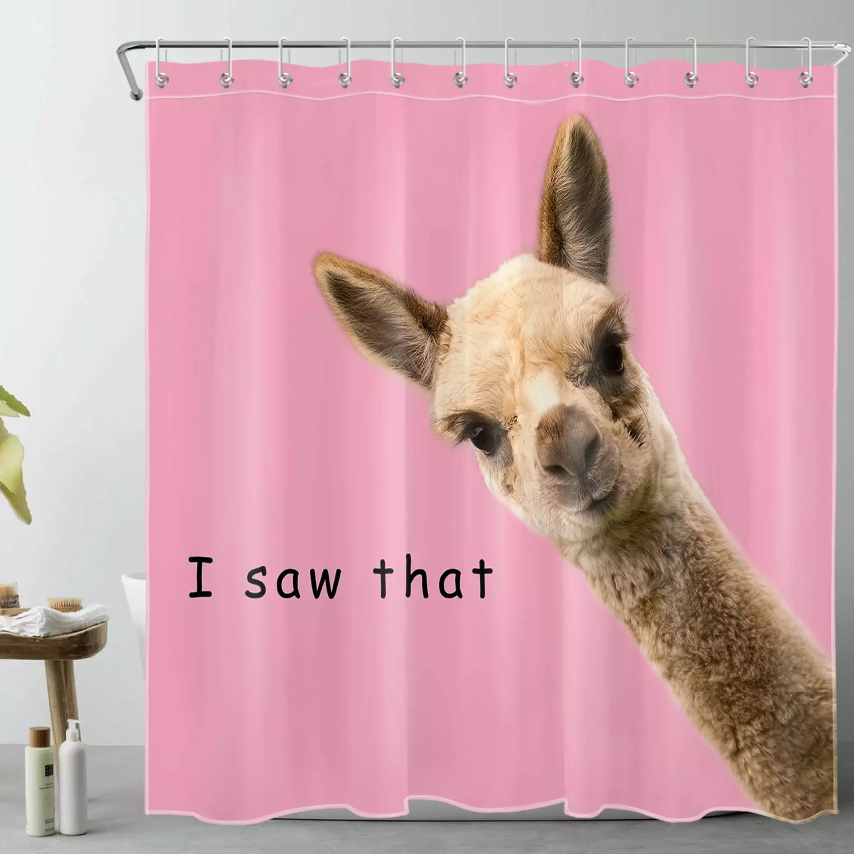 Cute Alpaca Llama Shower Curtain Funny Quotes I Saw That on Pink Background Kids Bathroom Decor 69x70 Inch Waterproof Poly...
