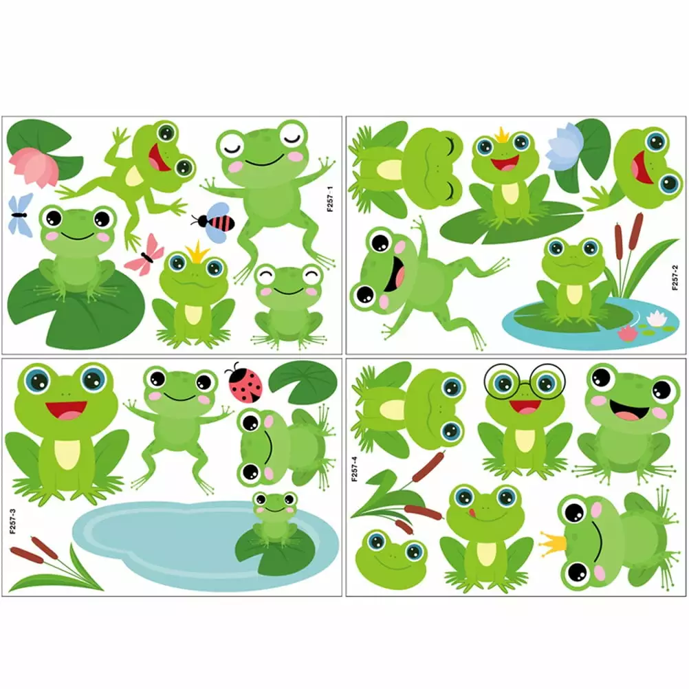 NUOLUX 4 Sheets Cartoon Frogs Wall Stickers PVC Removable Kid Bedroom Wall Decals