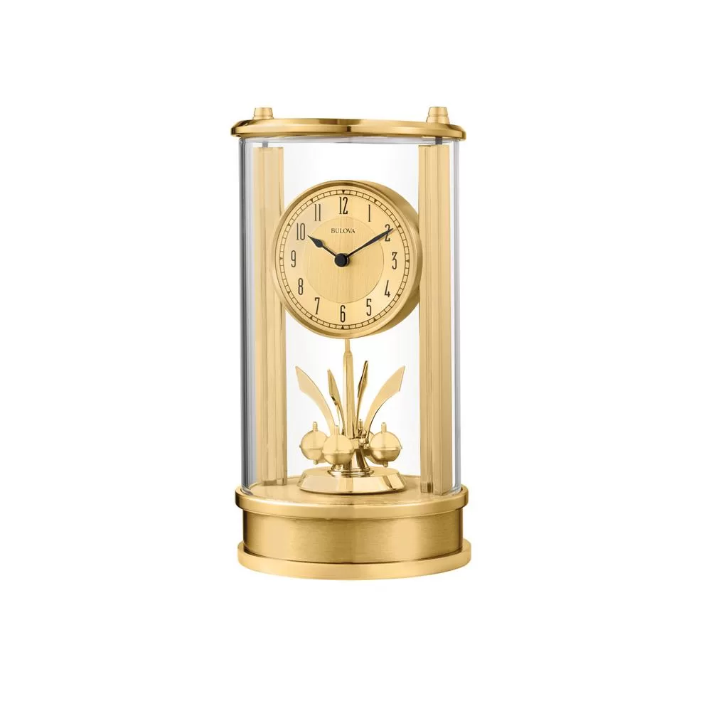 Bulova 7.5 . H x 5 . W Anniversay Clock 2-Toned Gold Glass Cylinder