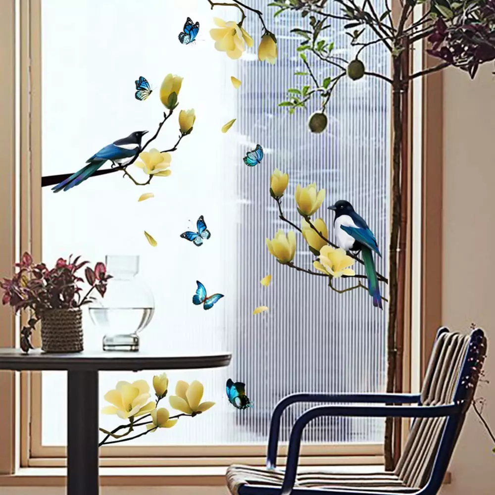 Spring Summer Tree Branch Bird Strike Window Cling Anti Collision Cardinal Hummingbird Bluebird Robin Decor Slopehill