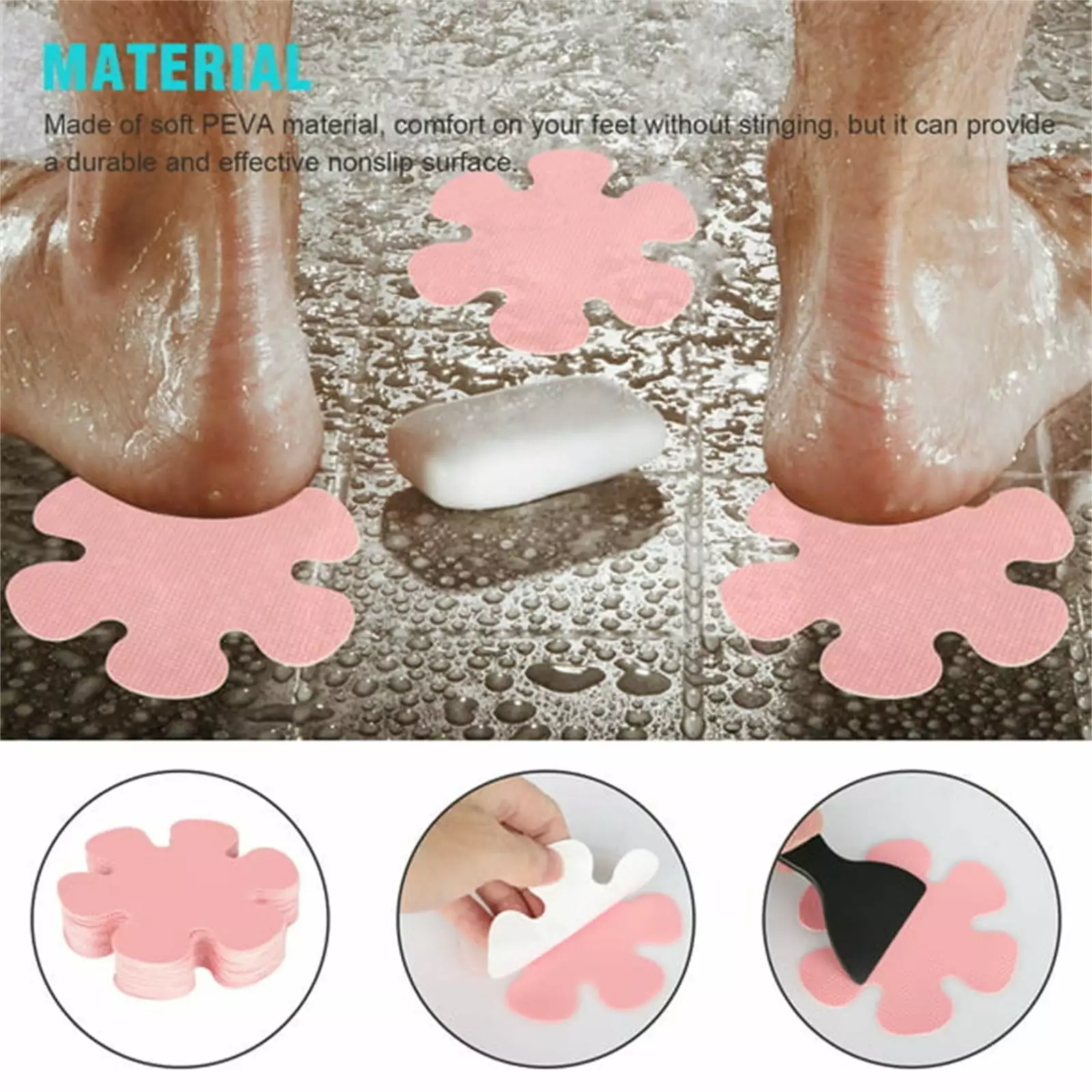 60pcs Colorful Rubber Round Snowflake Flower Bathroom Anti Slip Stickers 3 Shovels Self Adhesive Bathtub Safety Stickers A...