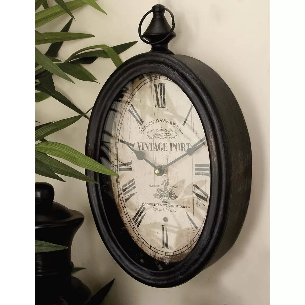LITTON LANE 2 Assorted 15 Inch x 8 Inch Antique Reproduction Style Oval Wall Clocks