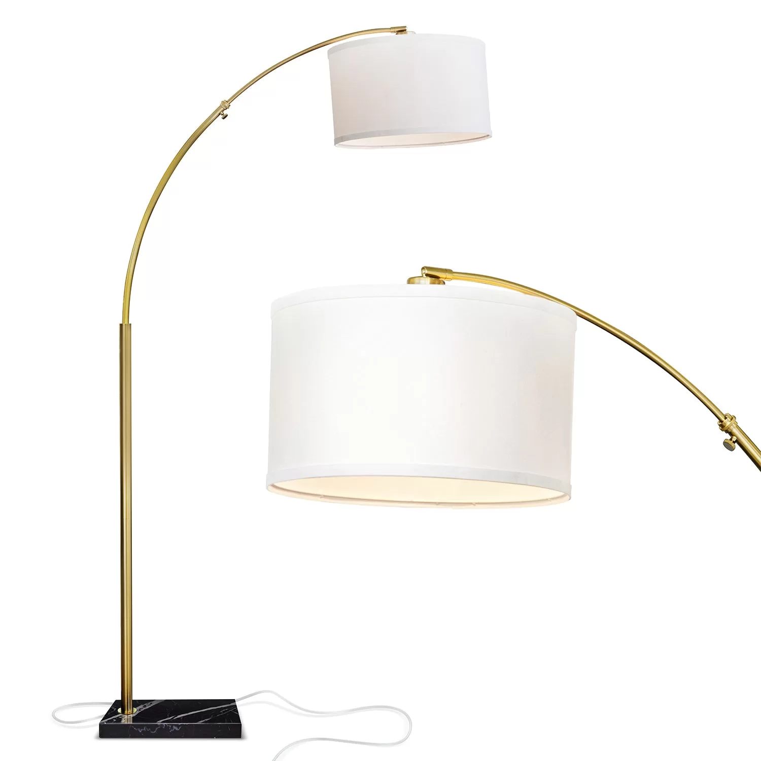 Brightech Logan Arc Standing Floor Lamp and LED Bulb Drum Shade Antique Brass