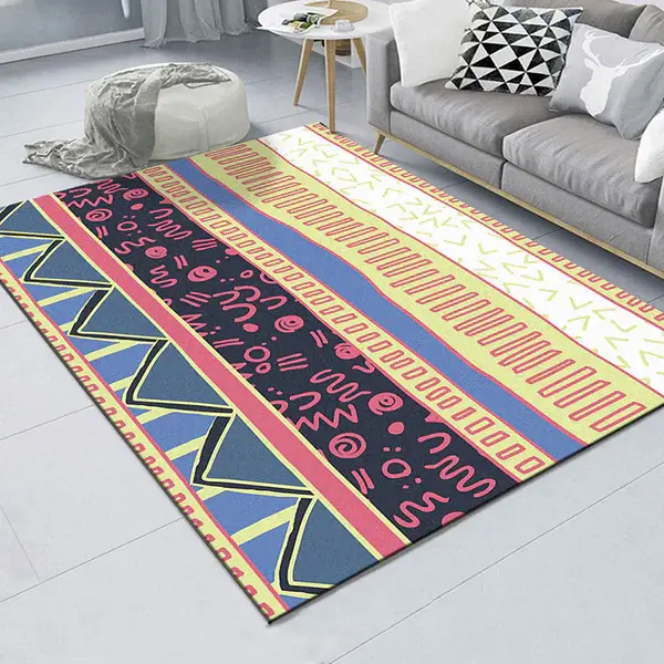 Americana Checked Pattern Rug Striped Multicolor Wrinkle-resistant Rug Machine Washable Non-Slip Area Rug Bedroom
