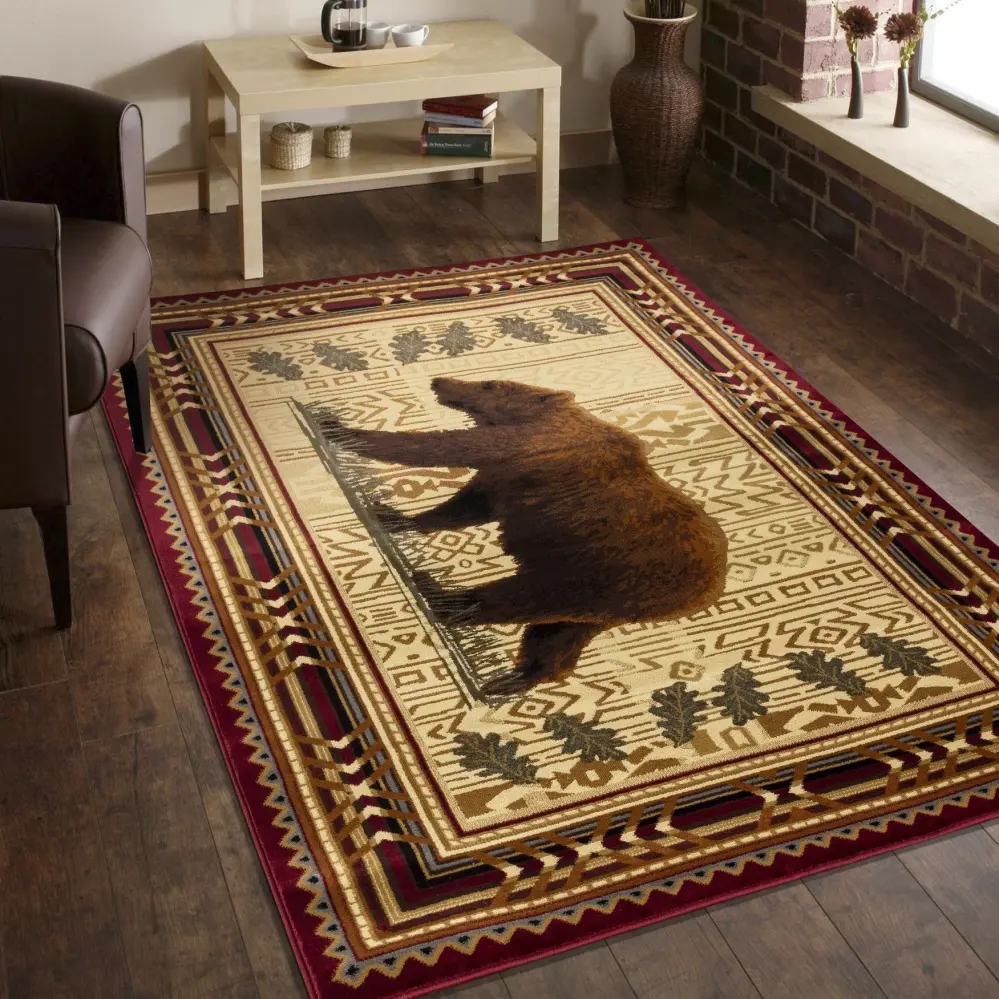 Nature's Nest - 5'3" X 7'3" Lodge Area Rug - Multi, Cherry