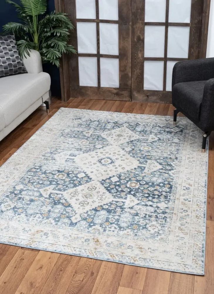 Noble - 5'3" X 7'3" Area Rug - Blue, Wrinkle-resistant