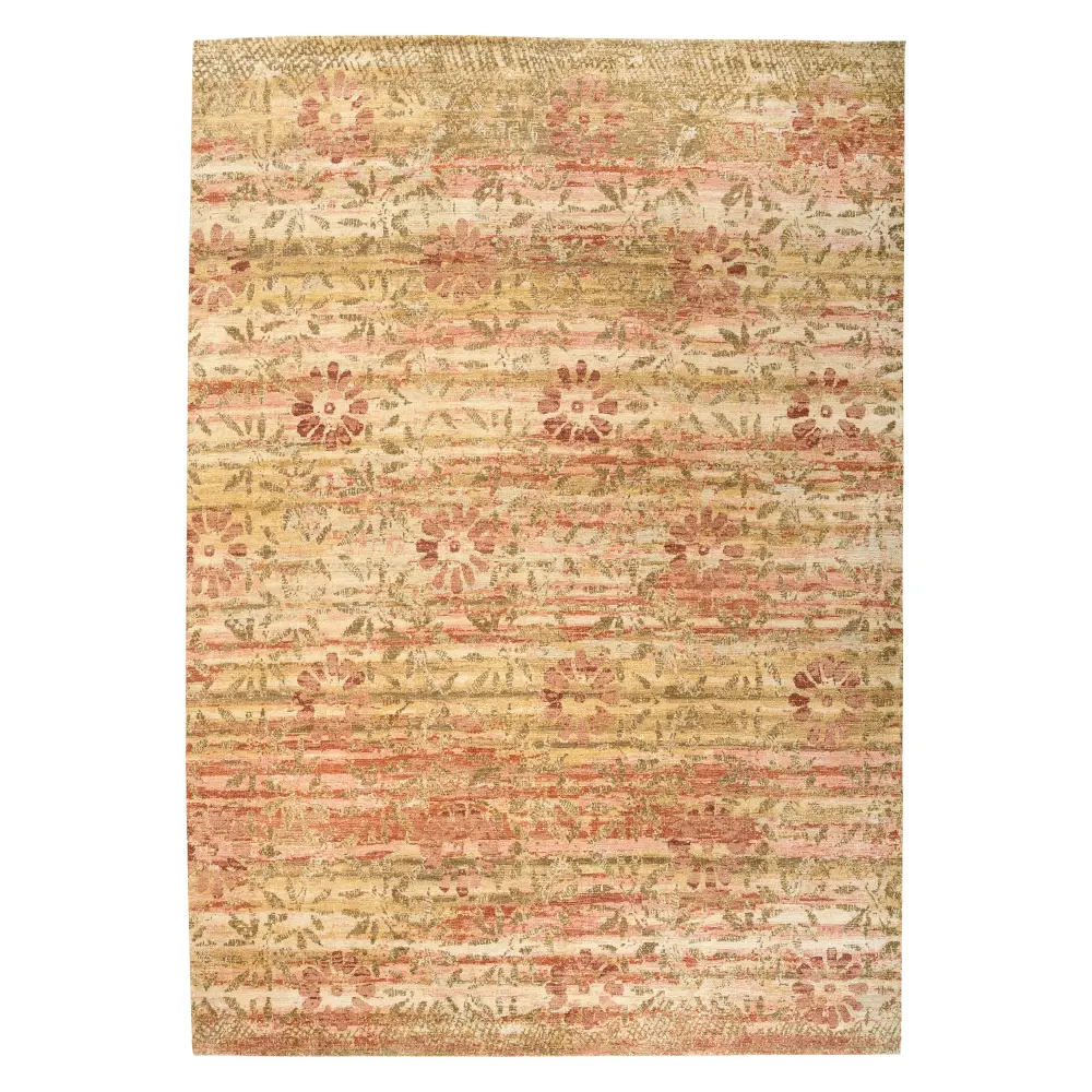 Pink & Goldenrod Floral Treillage Silk Rug - 10' x 14'