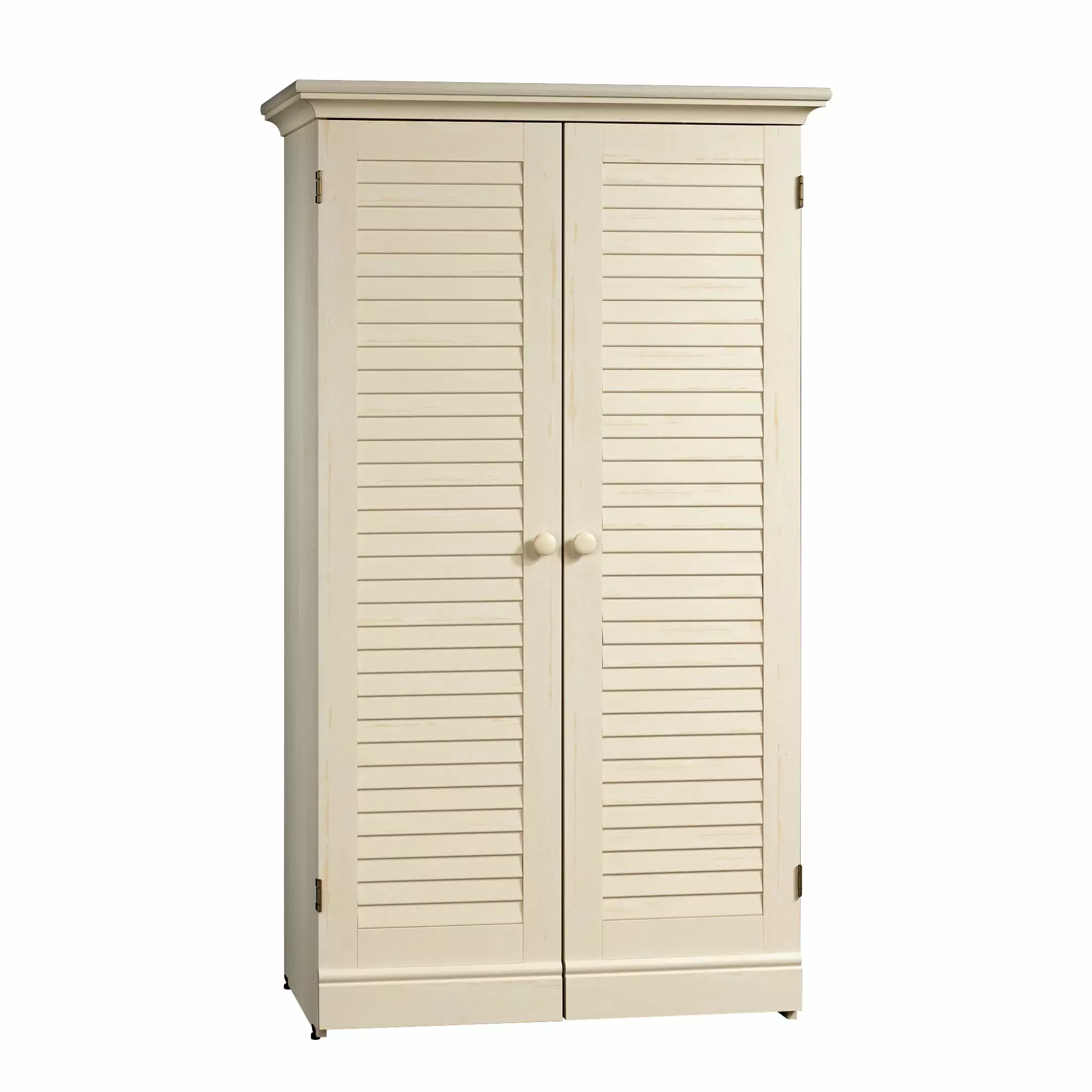 Sauder Harbor View Craft and Sewing Armoire Table - Antiqued White Finish - Spacious Storage