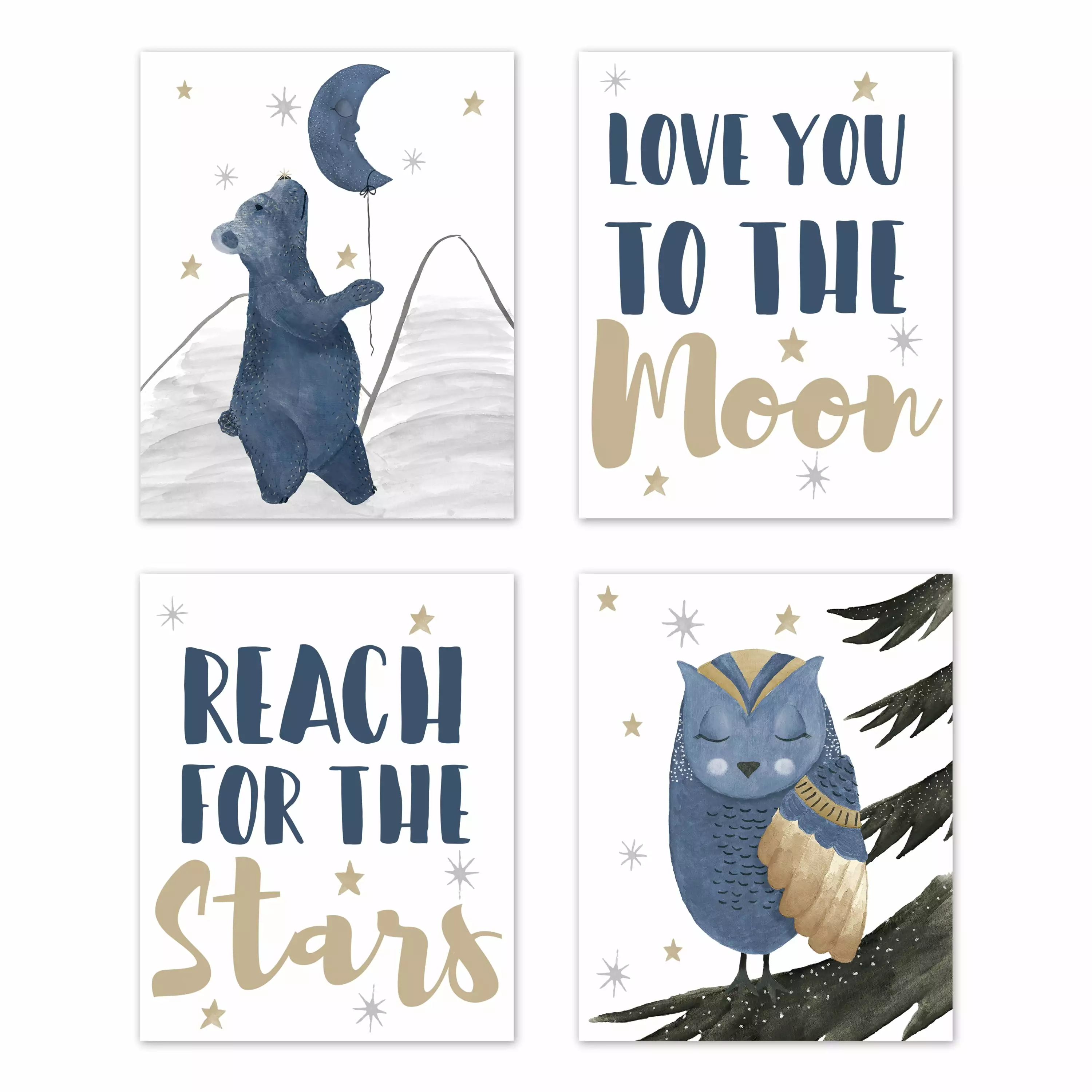 Moon Bear Unframed Wall Art Print Set 4 Sweet Jojo Designs Nursery and Home Decor