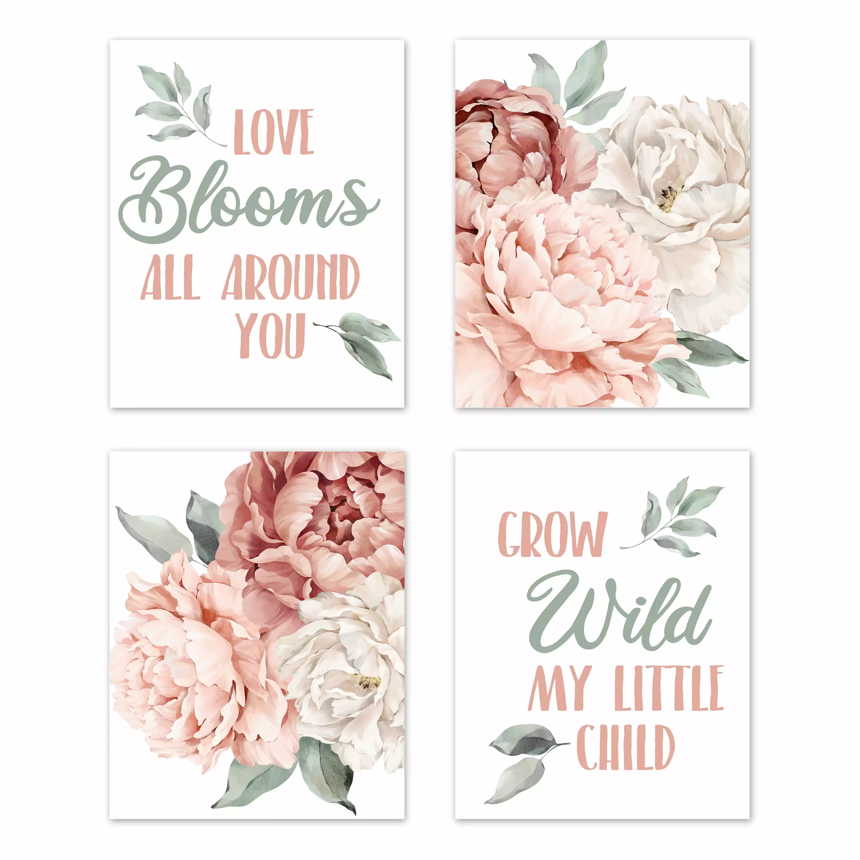 Peony Floral Garden Pink and Ivory Wall Art Print Set 4 Sweet Jojo Designs