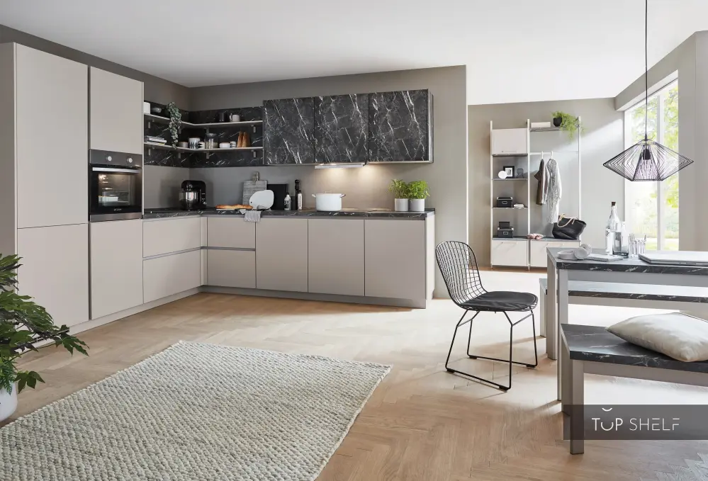 nobilia corner kitchen Easytouch 969 Sand ultramatt handleless 350x275 cm configurable -