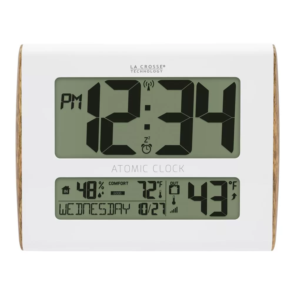 La Crosse Technology Digital Atomic Faux Wood Sided Wall Clock Temperature and Humidity