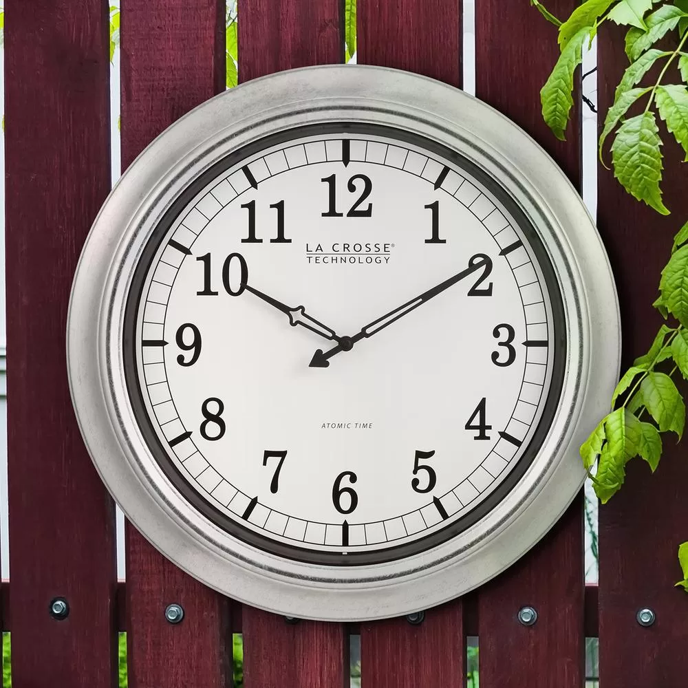 La Crosse Technology 18 Inch Galvanized Indoor/Outdoor Atomic Analog Wall Clock