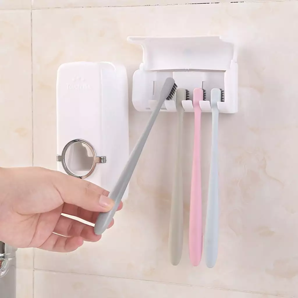 Botrong Set Creative Automatic Plastic Lazy Toothpaste Dispenser 5 Toothbrush Holder