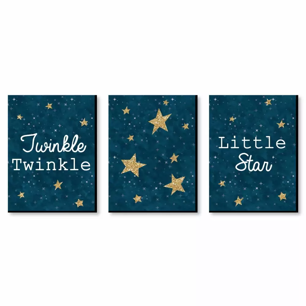 Big Dot Happiness Twinkle Little Star Baby Boy Nursery Wall Art Set 3 Prints 7.5x10