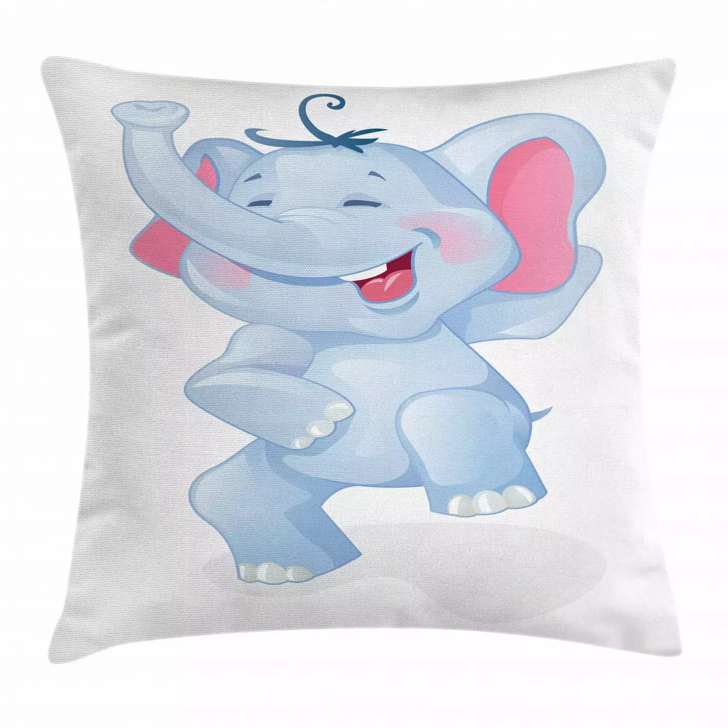 Elephant Throw Pillow Cushion Cover Funny Laughing Animal Baby Shower Theme 20x20 Inches Ambesonne