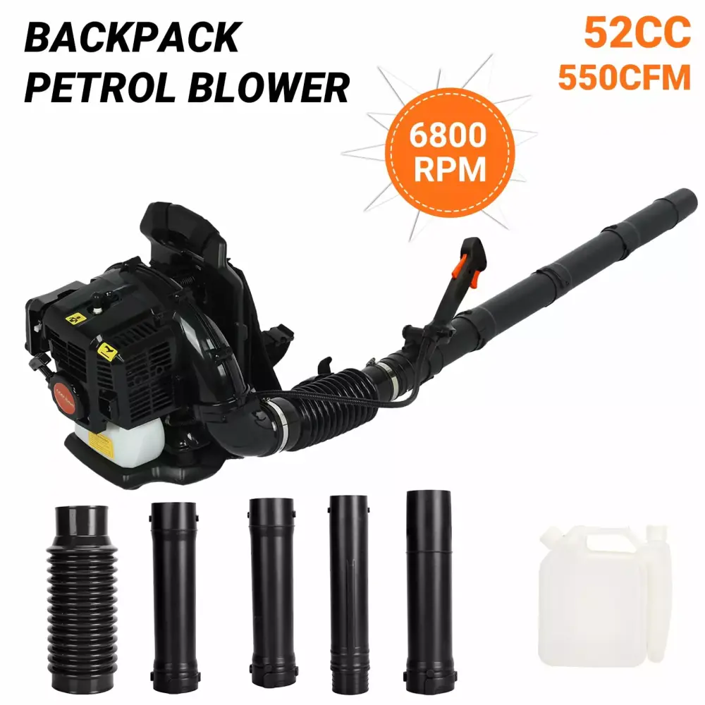 52CC Gas Powered Backpack Leaf Blower 550CFM 1.7HP Lawn Care and Yard Debris - Black