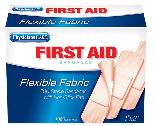 PhysiciansCare 90098 First Aid Flexible Fabric Sterile Bandages 1x3 Inches 100 Count