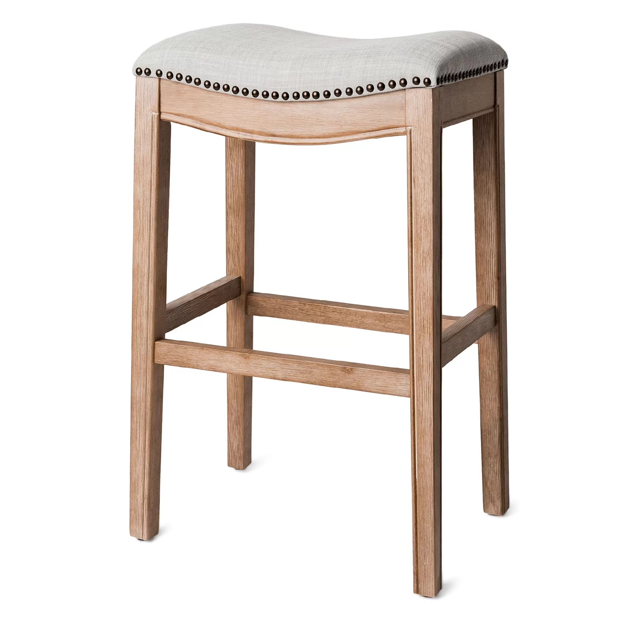 Maven Lane Adrien Backless Saddle Kitchen Bar Stool Weathered Oak Finish