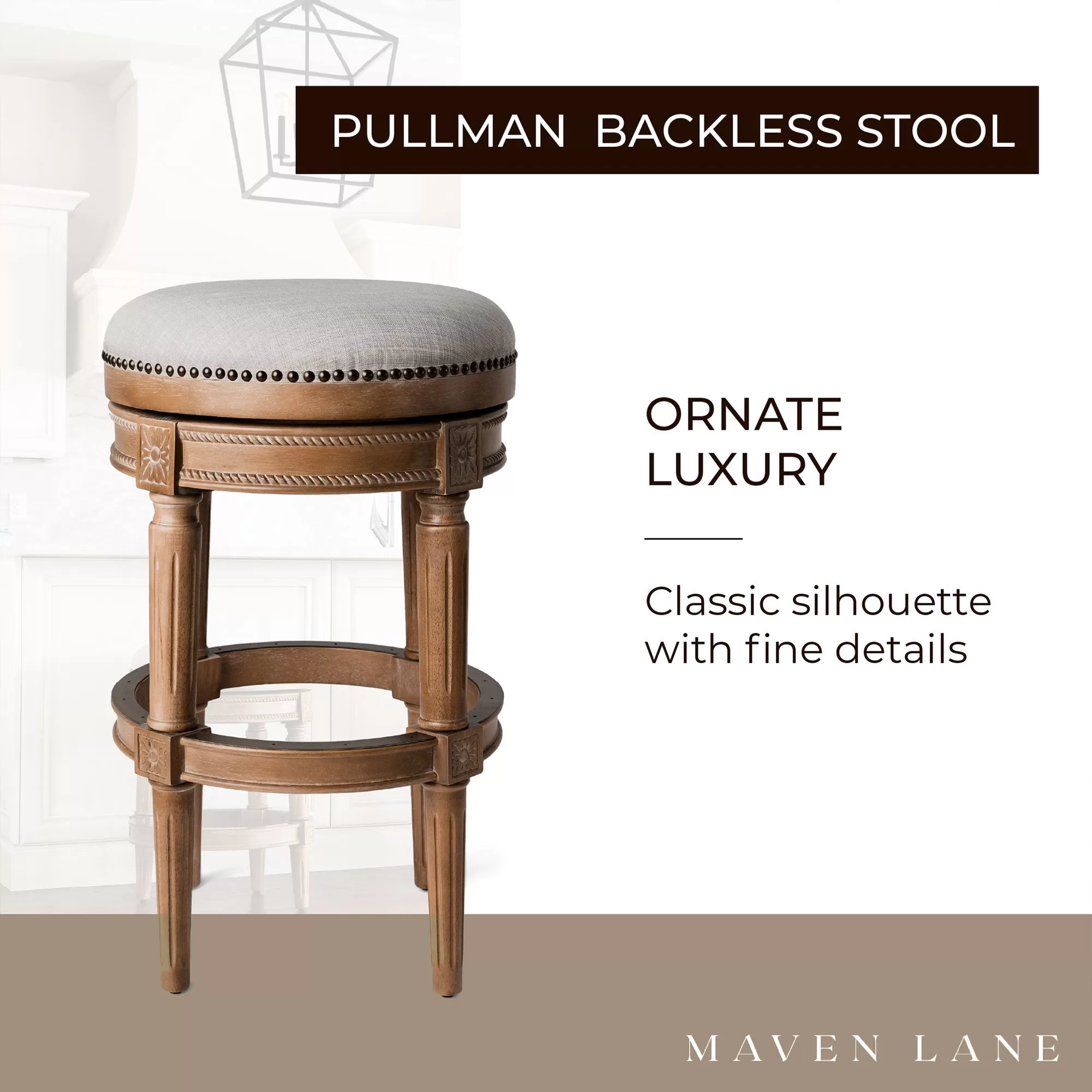 Maven Lane Pullman Backless Swivel Kitchen Bar Stool Weathered Oak Finish