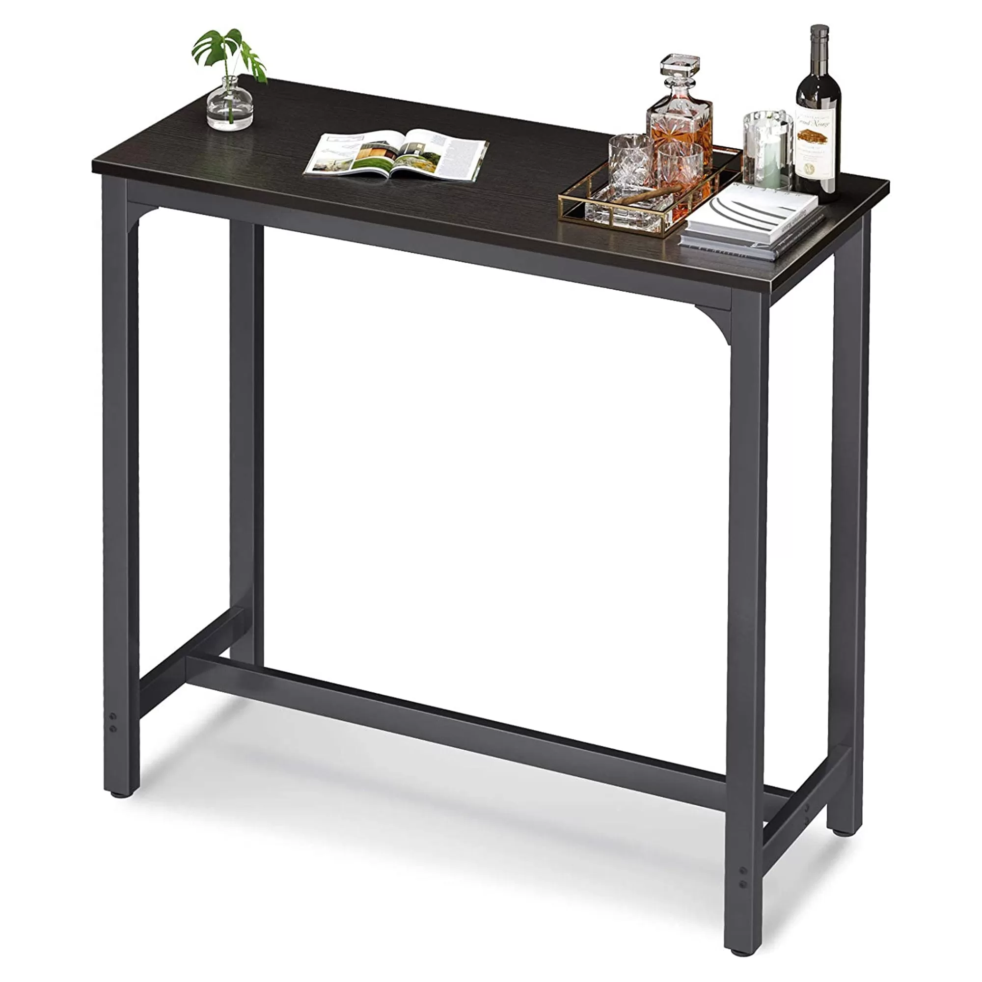 ODK 39 Inch Rectangular Modern Bar Height Pub Dining Table and Metal Legs Black