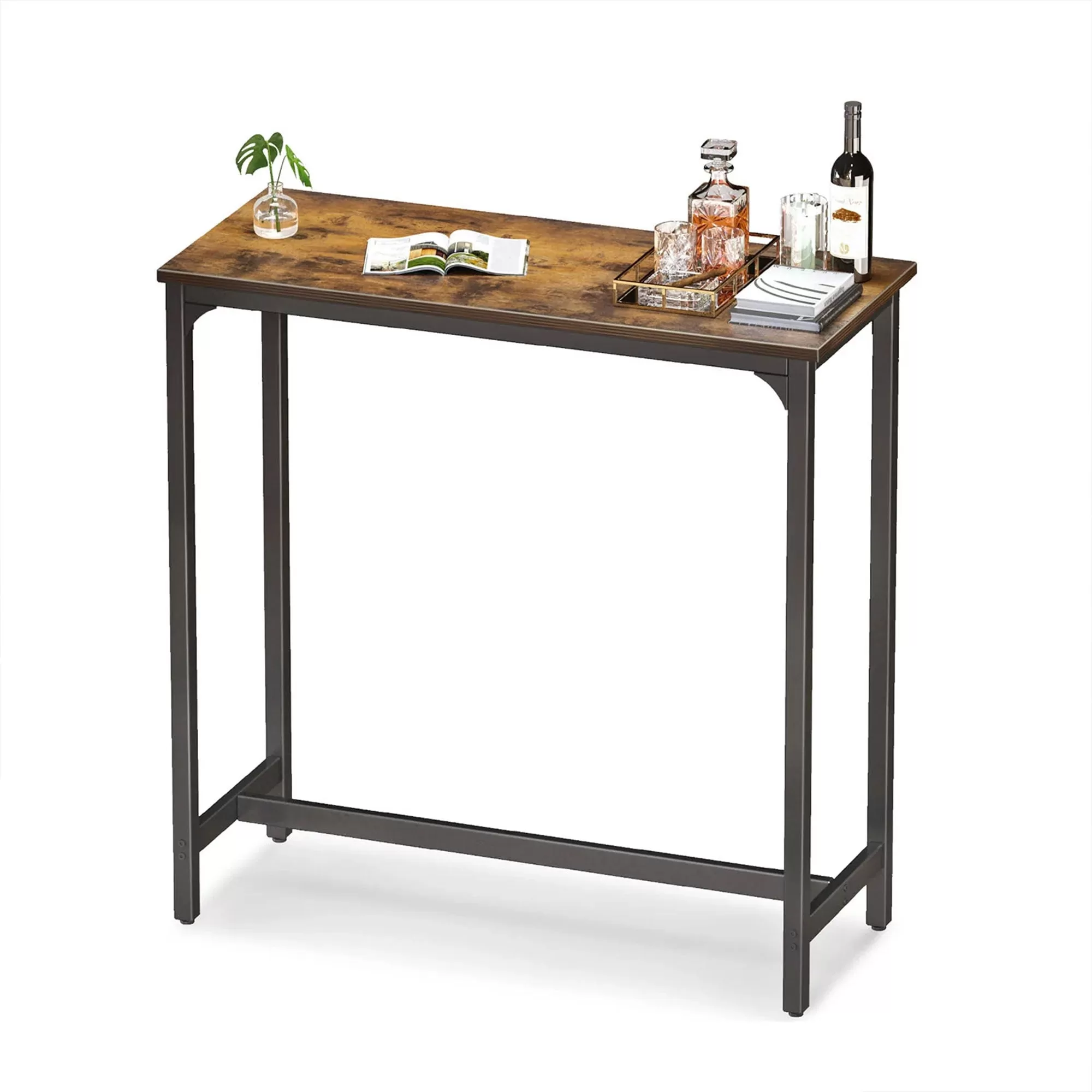 ODK 39 Inch Rectangular Modern Bar Height Table and Metal Legs Rustic Brown