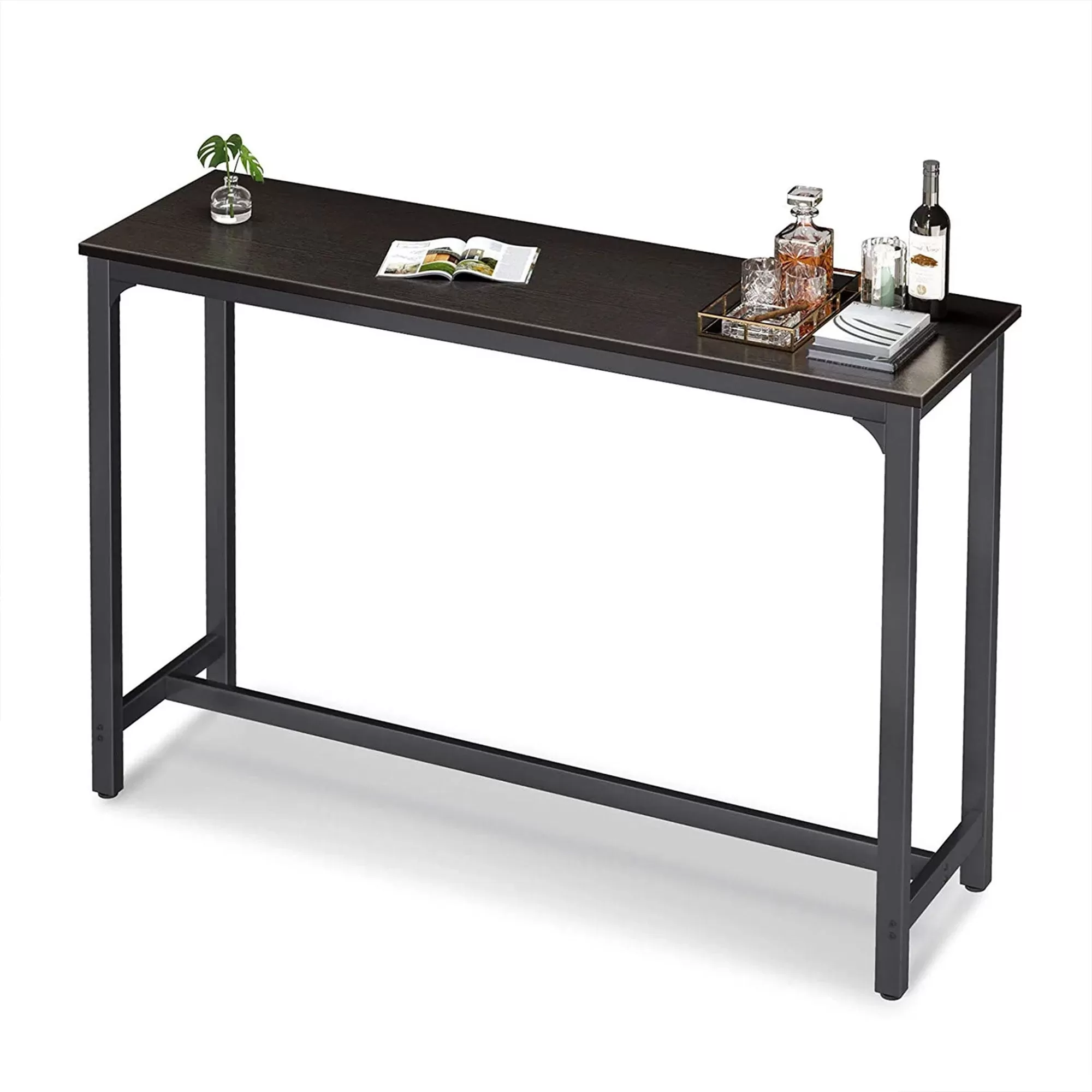 ODK 55 Inch Rectangular Modern Bar and Height Pub Table Metal Legs Black