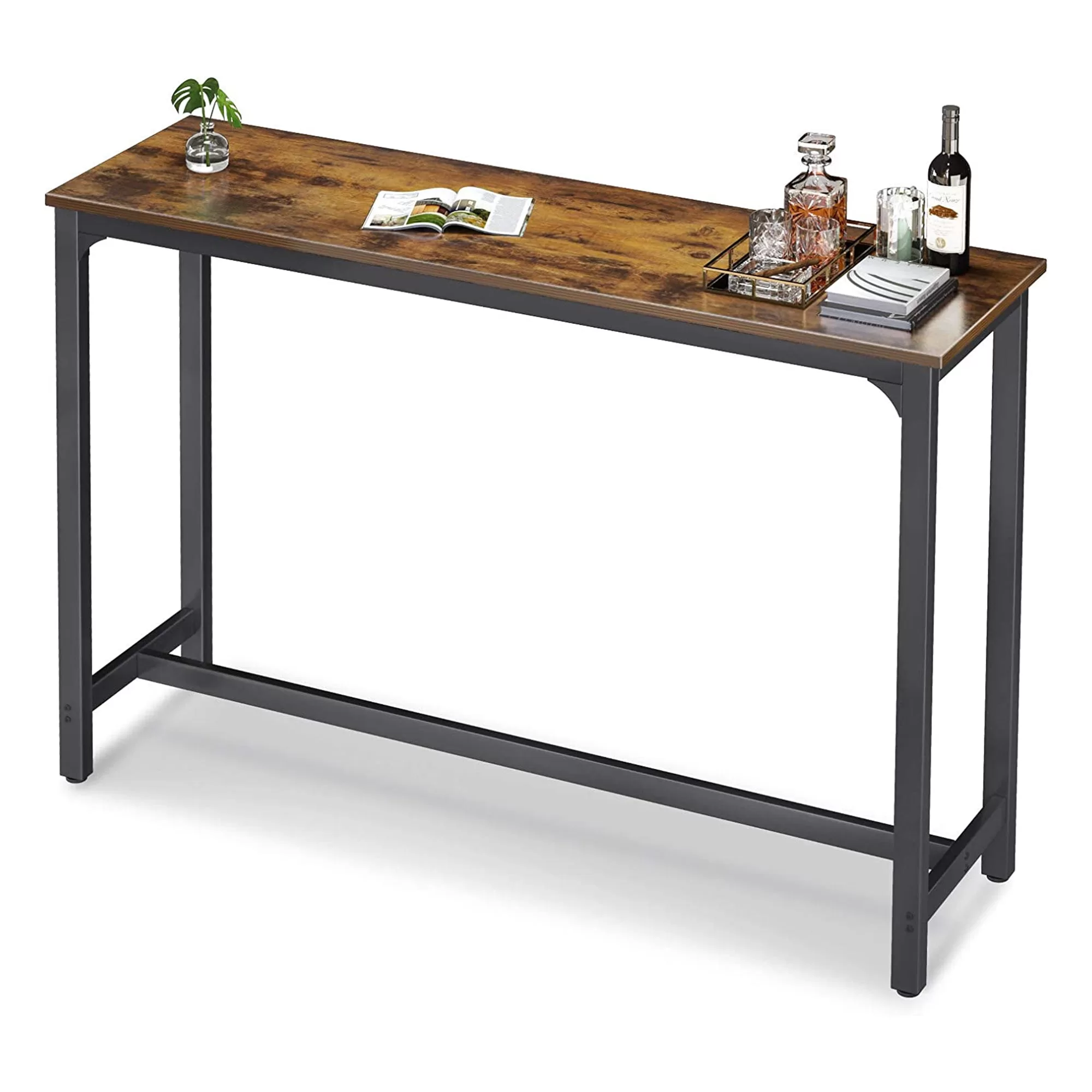 ODK 55 Inch Rectangular Modern Bar Height Pub Table and Metal Legs Rustic Brown
