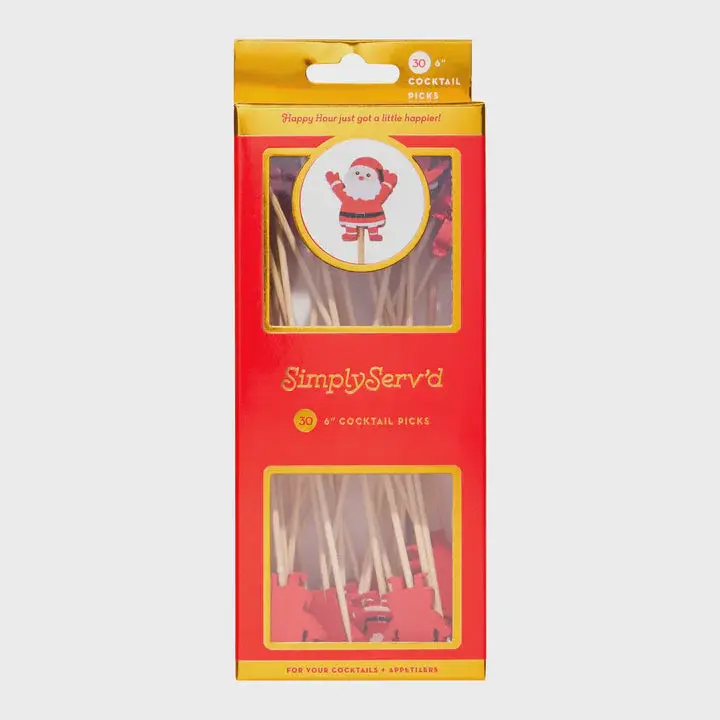 6 Inch Wood Santa Cocktail Pick/30pk