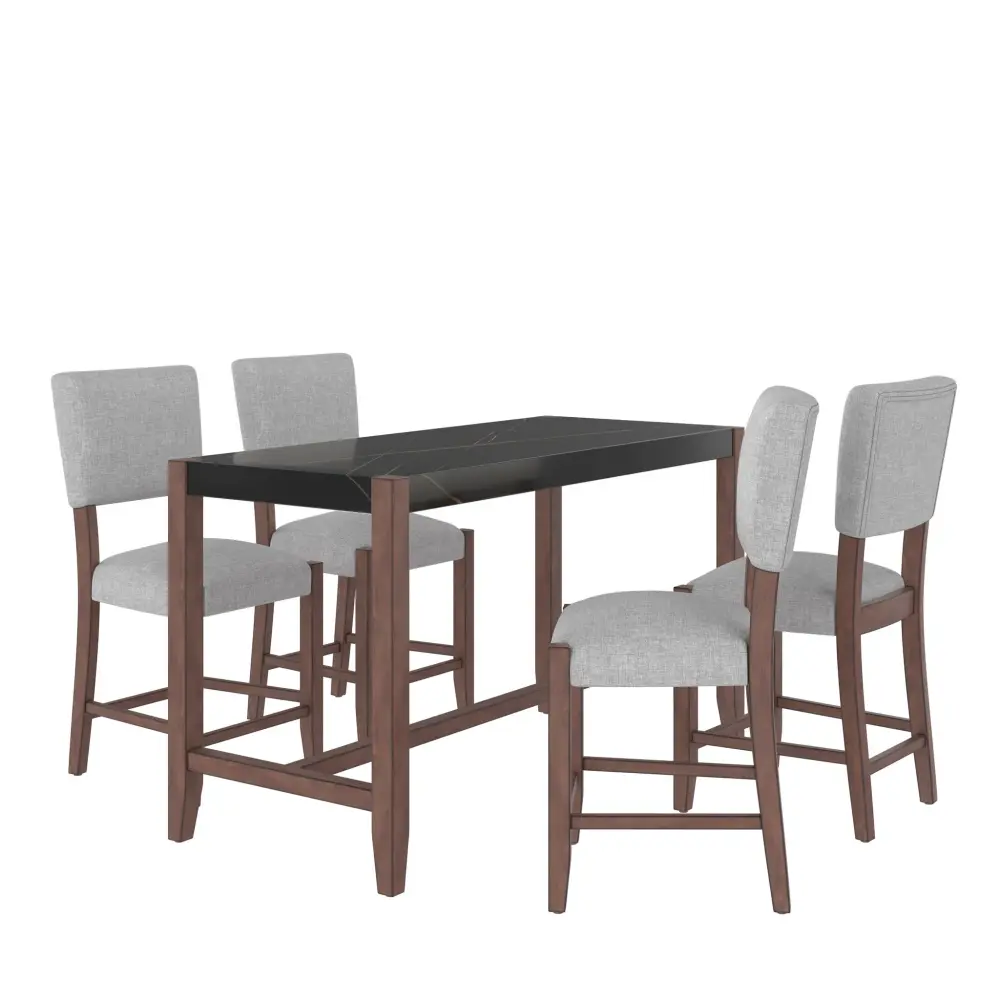 5 Piece Counter Height Dining Place, Bar Table 4 Upholstered Chairs Large Gatherings