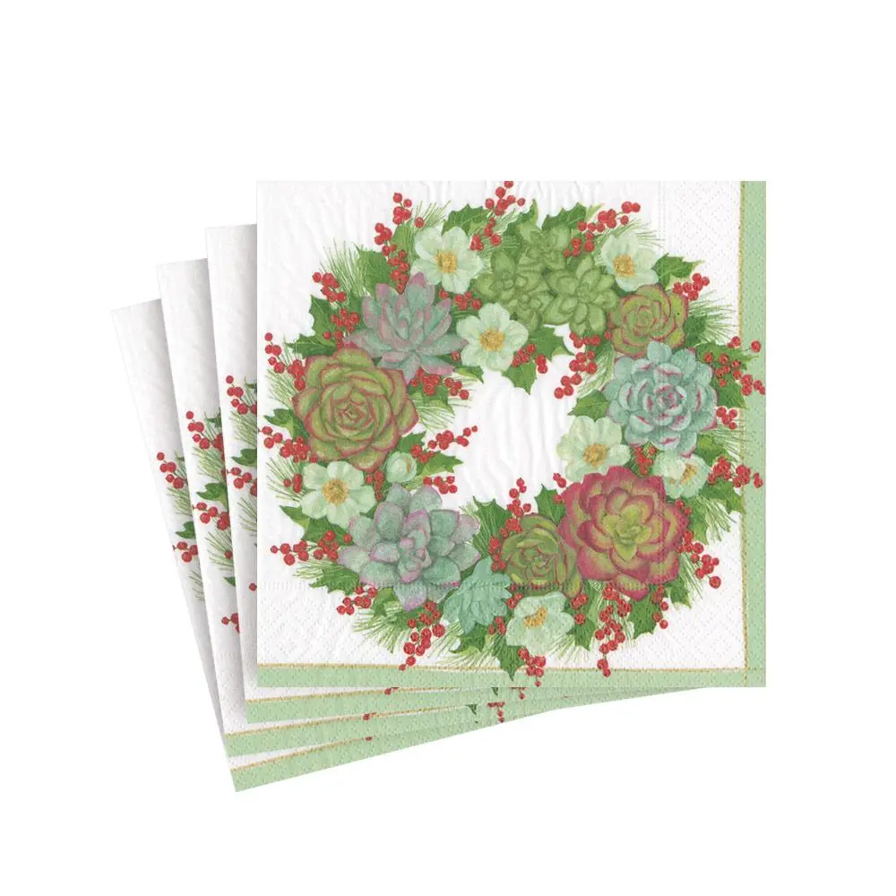 Succulent Wreath Paper Cocktail Napkins - 20 Per Package