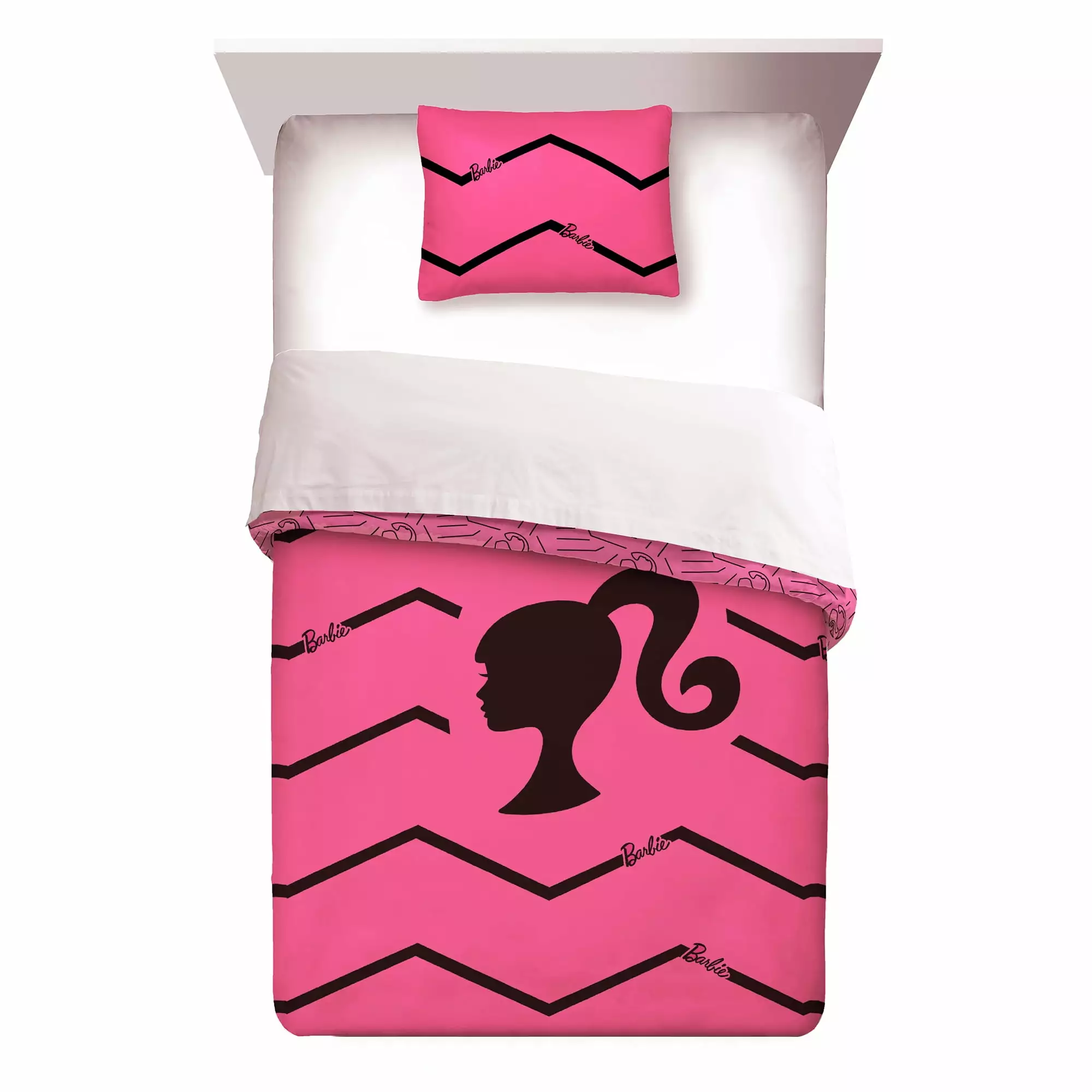 Barbie Kids 2-Piece Twin Full Easeer Set Reversible Pink Chevron Microfiber