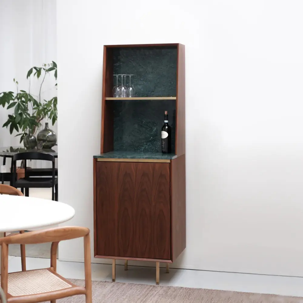 Eleanor Wine refrigerator 60x180cm - Walnut Olive marble - Leg gold